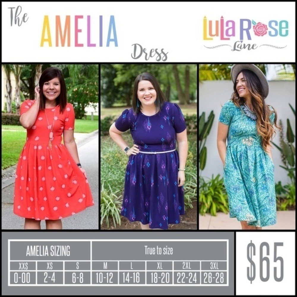 New LuLaRoe Black With Tropical Lily Flowers Amelia Fit Flare Skater Dress Sz M - Picture 10 of 17